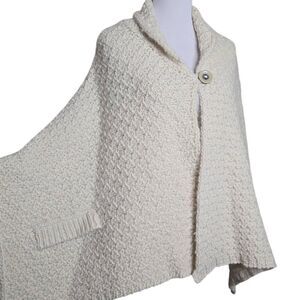 Blarney Woollen Mills Wool Knit Pocket Poncho Cream One Size